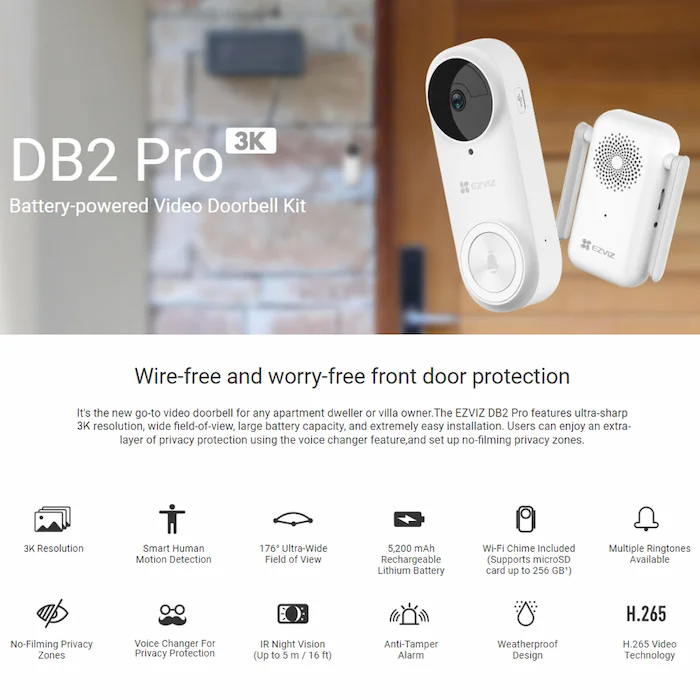 EZVIZ DB2 Pro 5MP juhtmevaba videouksekella komplekt