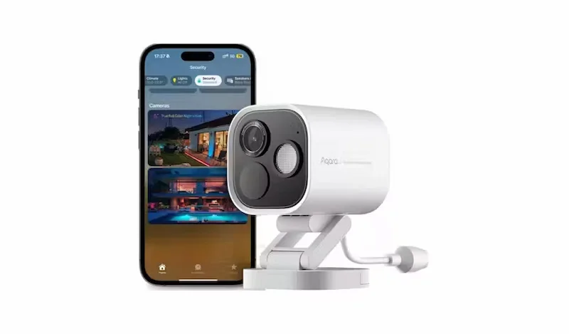 Aqara Camera Hub G5 Pro Wi-Fi valge valvekaamera CH-C07D-W eestvaade ja äpp