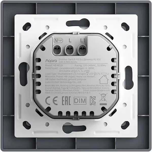 Aqara Dimmer Switch H2 hall nutikas dimmerlüliti KD-R01D-G tagantvaade
