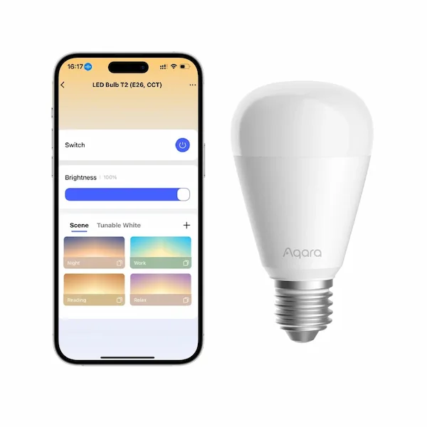 Aqara LED Bulb T2 E27 CCT nutipirn LB-L02E eestvaade ja äpp