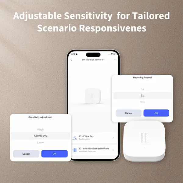 Aqara Vibration Sensor T1 vibratsiooniandur VB-S01D omadused ja äpp
