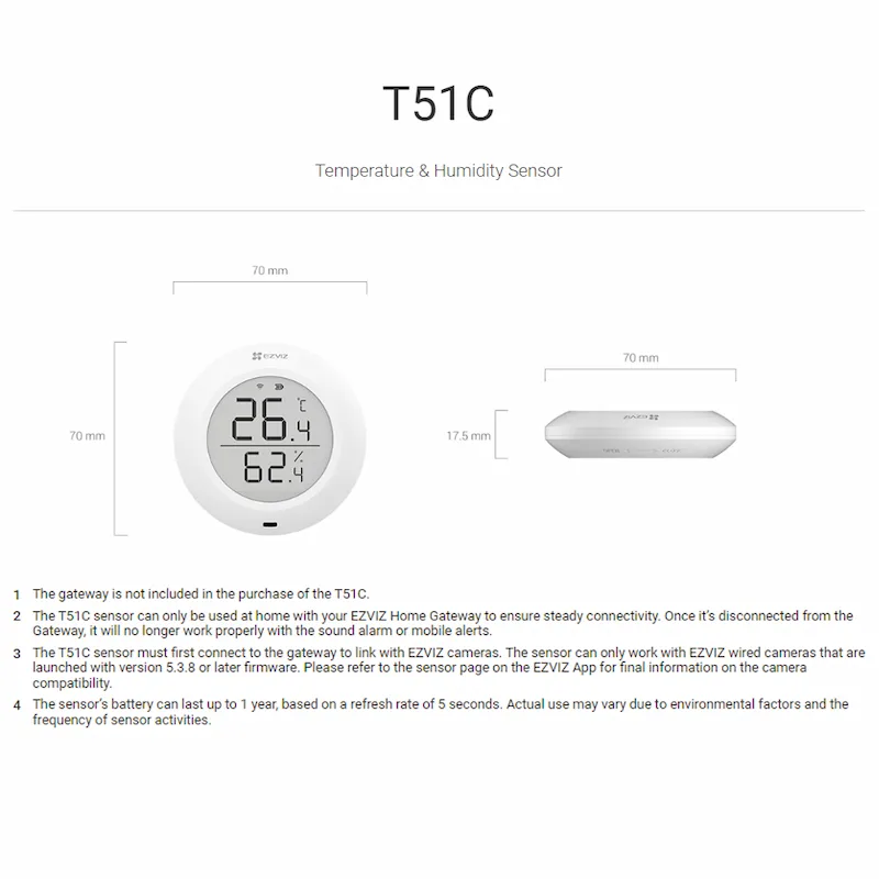 EZVIZ T51C temperatuuri- ja õhuniiskuse andur