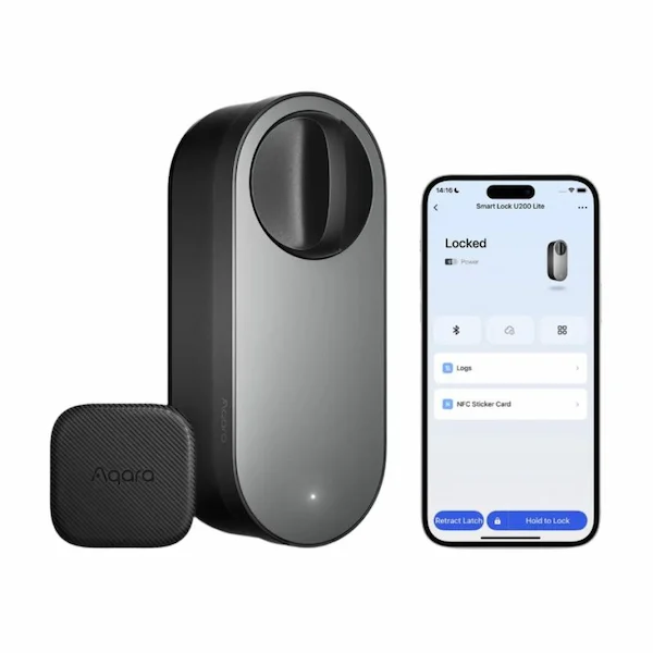 Aqara Smart Lock U200 Lite must nutikas ukselukk EL-D03D-B eestvaade ja äpp