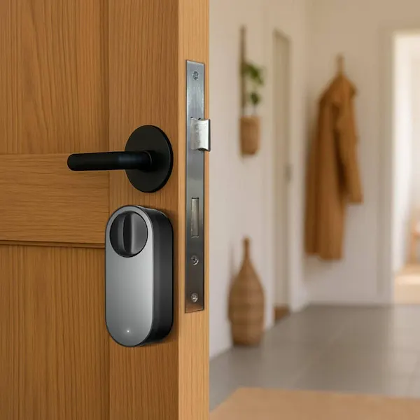 Aqara Smart Lock U200 Lite must nutikas ukselukk EL-D03D-B uksele paigaldatuna